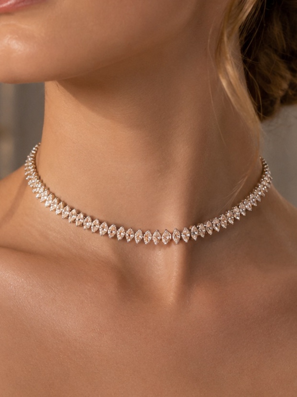 Crystal Marquise Choker Necklace - Silver